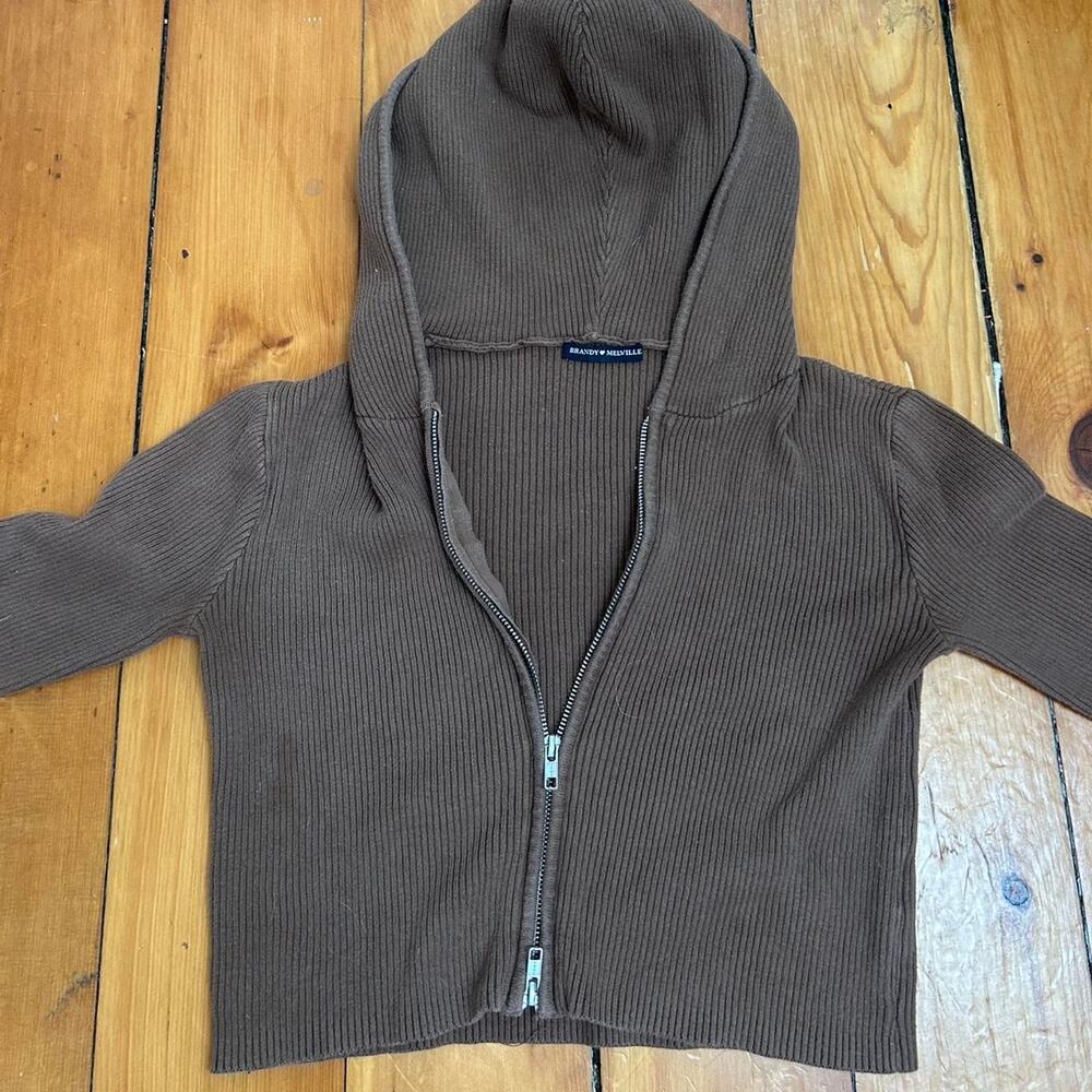 Brown brandy melville cropped zip up